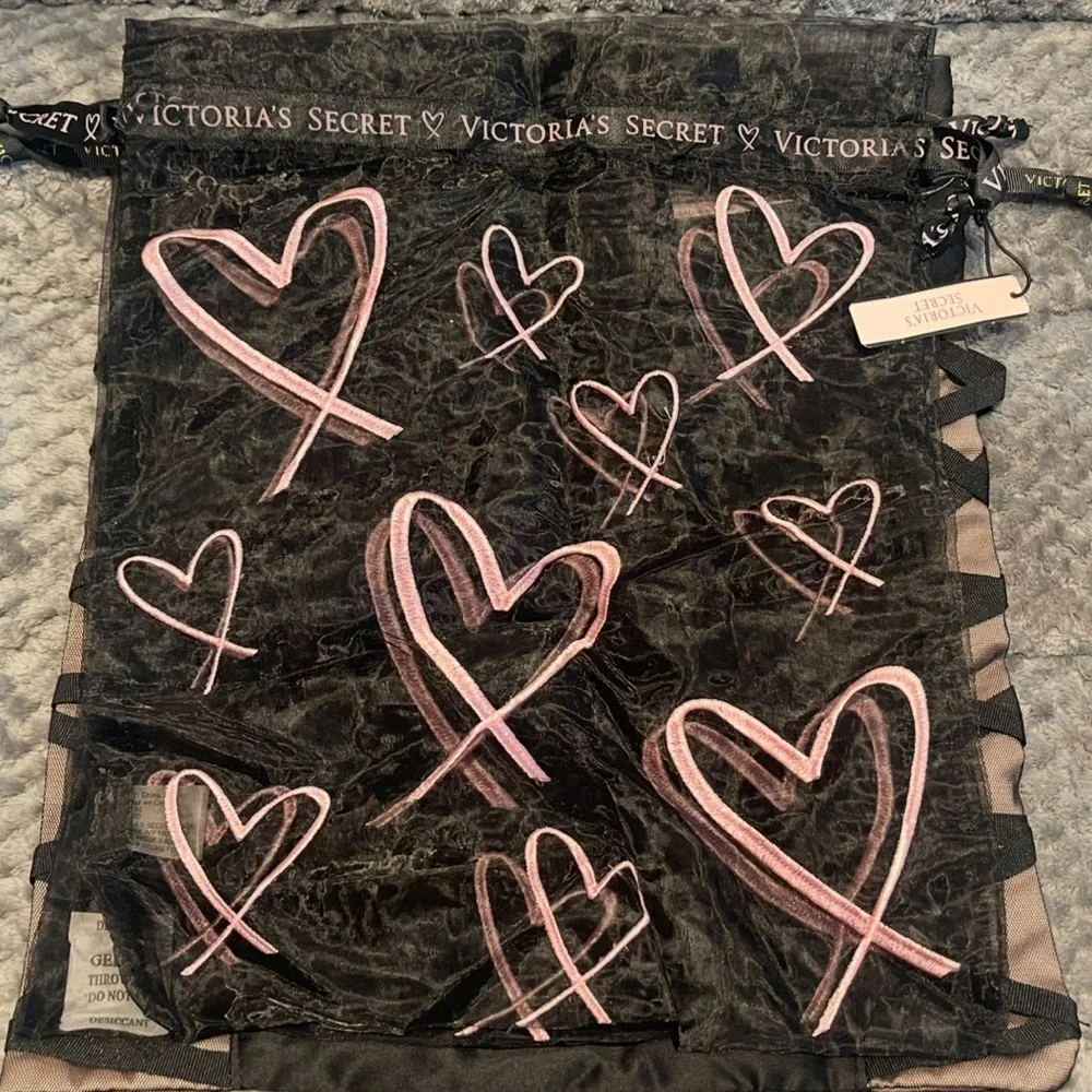 (2)Victoria's Secret Black Bags with Pink Hearts & (1) corset style - Picture 4 of 4